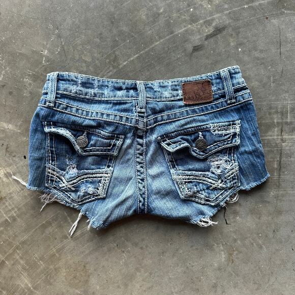 Buckle BKE Denim Starlite Jean Shorts Women's Blue Stretch Cutoff Distressed - Picture 4 of 11